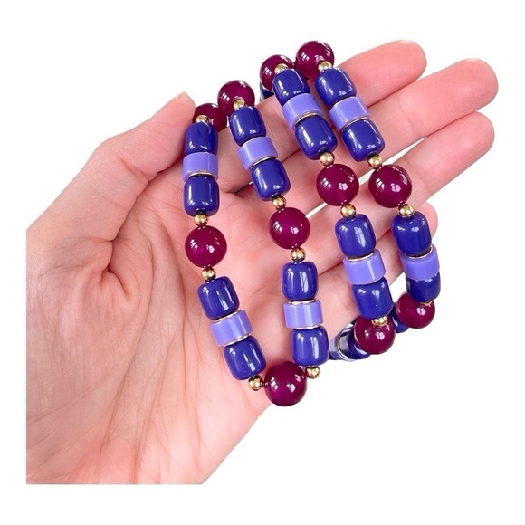Vintage TRIFARI 80s Purple Lucite Beaded Necklace 30" - Picture 3 of 3
